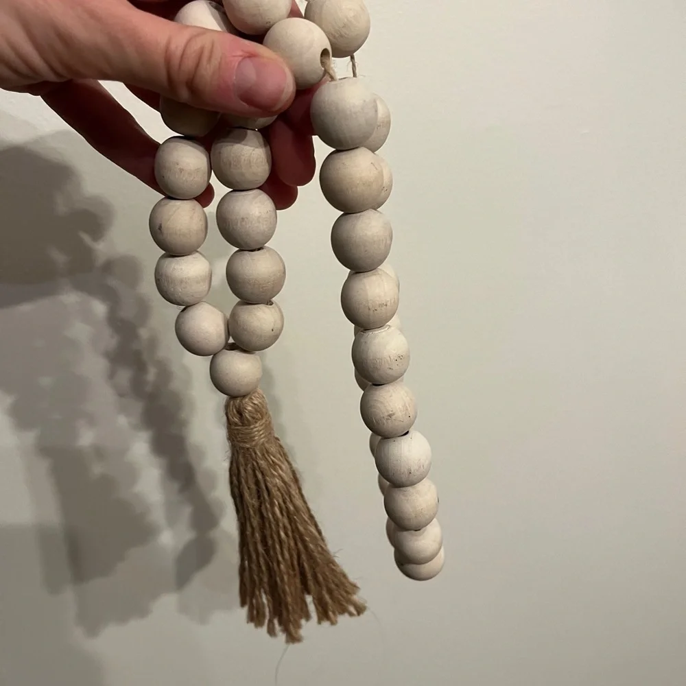 Farmhouse Wooden Bead Garland with Tassel